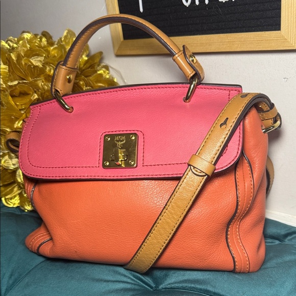 MCM Pink and Orange Satchel - Picture 5 of 15